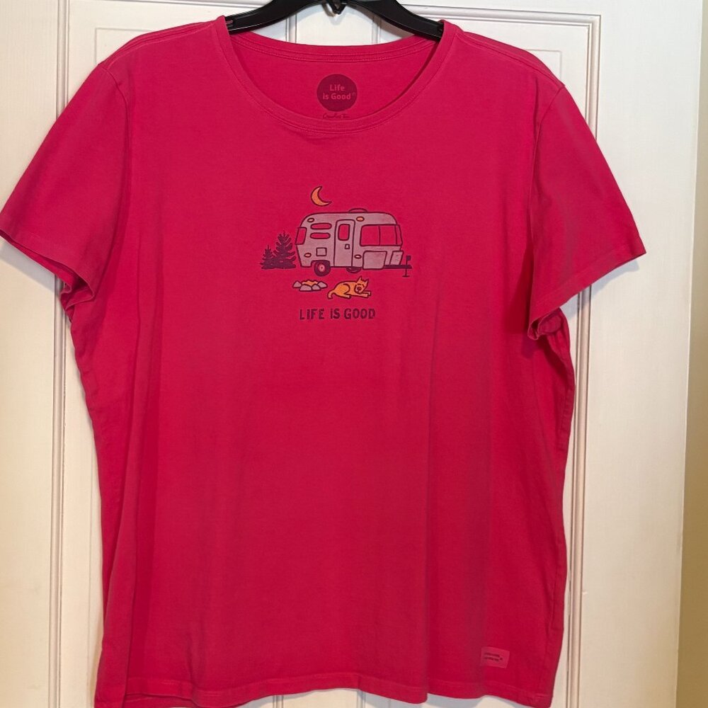Life is Good Camper & Dog Crusher Tee Women's Short Sleeve Tshirt XL